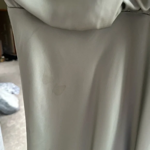 That's So Fetch Sage Green Satin Asymmetrical Neck  Midi Wedding Guest Dress - Picture 2 of 6